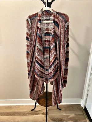 American Eagle Outfitters Striped Open Knit Cardigan waterfall in Brown & Blue 1 thumbnail 2