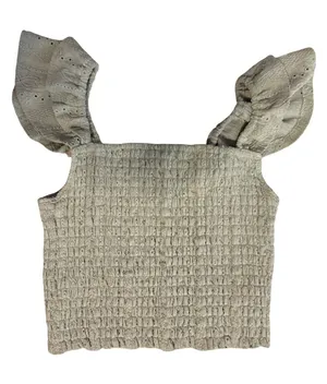 Adyson Parker Textured Smocked Crop Top in Sage Green thumbnail 1