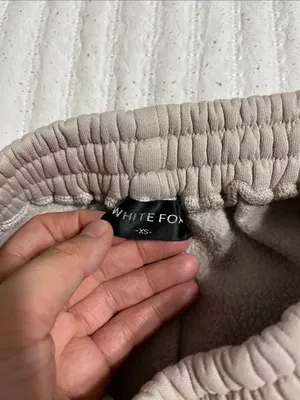 White Fox Boutique Beige Sweatpants with Light Blue Logo thumbnail 2