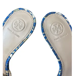Tory Burch‎ Valentina Brocade Crystal Bow Slide Sandals Blue Gold 8 thumbnail 4