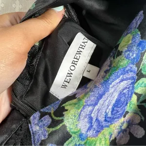 Revolve WeWoreWhat Cottagecore Black Blue Floral Satin Lace Midi Slip‎ Dress thumbnail 5