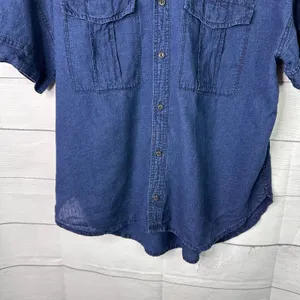 J. Crew Indigo Linen Cotton Short Sleeve Button Up Shirt Womens Small H6504 thumbnail 4
