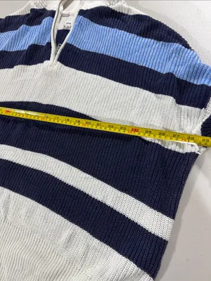 aerie woman oversized Striped Half-Zip Sweater in Navy, White & Light Blue sz M thumbnail 4