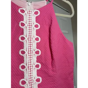 Lilly Pulitzer Top Halter Pink Seersucker Womens Size 12 Lace Annabelle Halter thumbnail 3