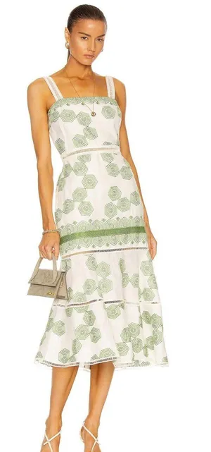 Alexis Delanna Ladder-Stitch Mermaid Dress in Green Embroidery thumbnail 1