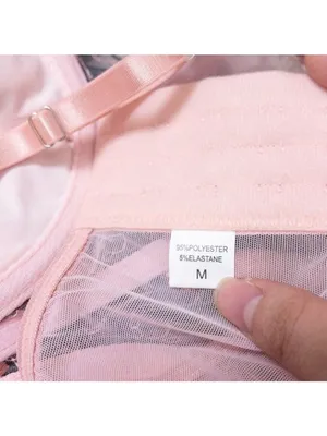 Floral Embroidered Lace Underwire Bralette M Pink Sheer Lingerie Bra Sequin thumbnail 4