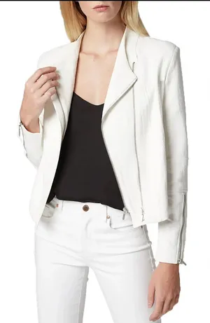 (E)   Blank NYC cream Asymmetrical Zip Moto Jacket thumbnail 1