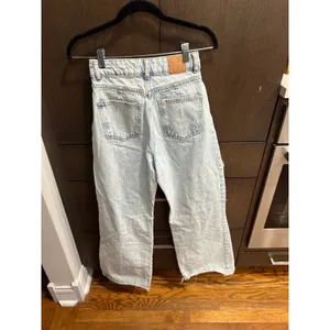 Zara distressed‎ wide-leg jeans knee rips raw hem women's 2 thumbnail 3