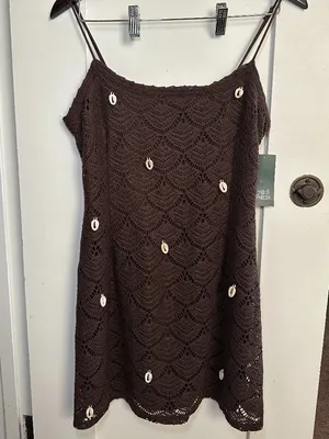 Wild Fable Crochet Mini Dress Brown Chocolate Shell Detail Small NWT thumbnail 3