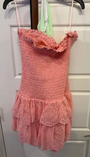 Pink babydoll dress with ruffles thumbnail 1