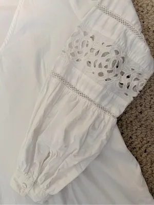 Maeve Anthropologie White Cotton Lace Cutout Sleeve V Neck Blouse Size 6‎ thumbnail 3