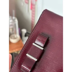Coach Wristlet Patent Leather F52137 Maroon Burgundy Bow Small Handbag Sherry thumbnail 6