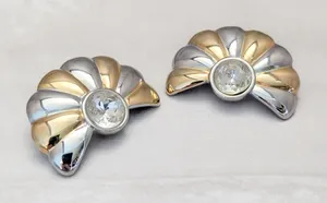 Vintage Clip On Earrings Extra Large Silver/Gold Tone Fan Shape - Loose Clips thumbnail 1