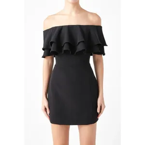 Endless Rose Ruffle Off-The-Shoulder Mini‎ Dress - Black Medium NWT thumbnail 6