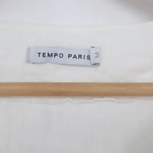 Tempo Paris Linen Top Womens M White Button V-Neck 3/4 Sleeve Excellent thumbnail 2