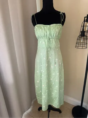 For Love & Lemons Robin Cheetah Midi Dress Green Floral Tie Strap Size S thumbnail 2