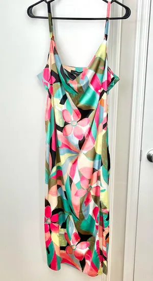 NWT Floral Satin Cowl Neck Midi Slip Dress with Slit - Size 0X / 12 thumbnail 1