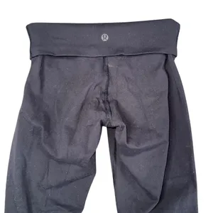 Lululemon Fold Over Leggings‎ Women 4 Black Good High Rise Crop Yoga Activewear thumbnail 3