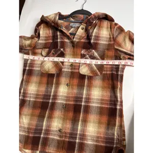 Carhartt Hooded Flannel Plaid Shirt Women's Small Orange Brown Cotton thumbnail 7