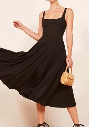 reformation sleeveless black midi dress thumbnail 1