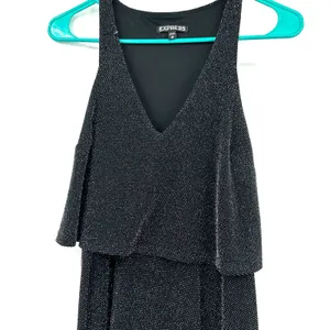 Express size XS‎ black sleeveless mini dress sparkly layered v neck lined thumbnail 3