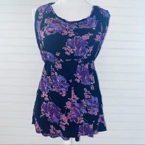 Free People Mini Dress S/P Black Purple Floral Cowl Neck Sleeveless‎ Boho thumbnail 2