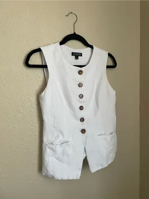 J. Crew Cutaway Vest Top Linen Size 2 White Quiet Luxury Sophisticated thumbnail 2