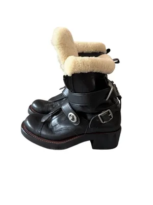 COACH Women’s Black Leather Zip Moto Boots Size 7 thumbnail 7