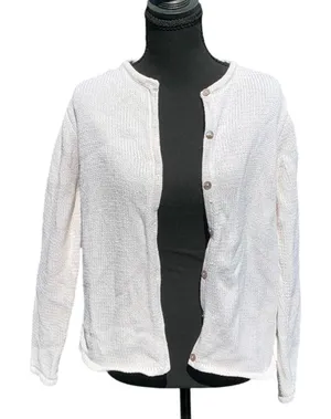 LL Bean Womens Cream White Cotton Shaker Stitch Cardigan Sweater Medium 245208 thumbnail 1