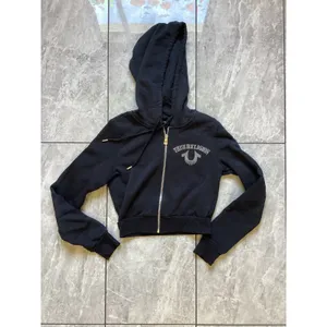 True Religion Womens Black Rhinestone Horseshoe Cropped Zip Up Hoodie XS thumbnail 3