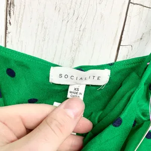 Socialite Polka‎ Dot Fit Flare Dress Womens Size XS Green Navy Blue Mini Stretch thumbnail 3