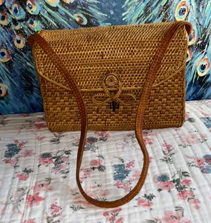 Vintage Tan Woven Shoulder Bag with Leather Strap thumbnail 1