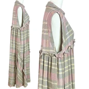 Free People Oversized Bohemian Grunge 90s Plaid Kirby Maxi Dress Size Large thumbnail 9