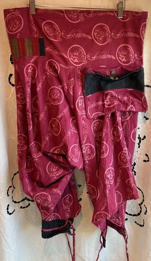 handmade boho wrap harem pants cotton butterfly print festival lagenlook thumbnail 1