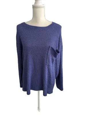 ZENANA Blue Waffle Knit Long Sleeve Size L/XL thumbnail 4