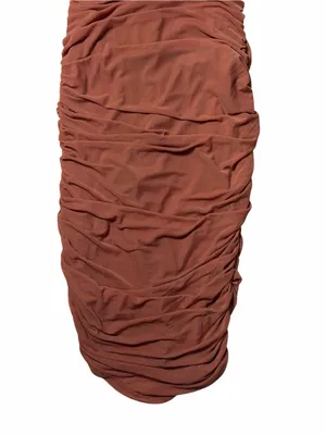 Lulus Already RSVP’d Brown Ruched One Shoulder Bodycon Midi Dress Womens M thumbnail 4