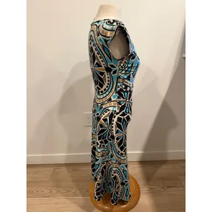 Focus Studio Geometric Kaleidoscope Print Ruched Side Cap Sleeve Dress Blue 6 thumbnail 4