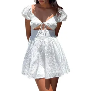 Princess Polly White Caria Puff Short Sleeve Cut Out Mini Dress size 0 NEW Tags thumbnail 2