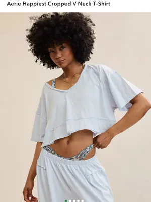 Aerie women’s happiest v-neck crop top shirt light blue thumbnail 4