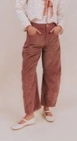 We The Free Free People Good Luck Barrel Corduroy‎ Pants Pink 24 Wide Leg EUC thumbnail 1