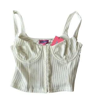 Edikted White Ribbed Corset Bustier Top‎ Hook and Eye Front Square Neck NWT M thumbnail 1
