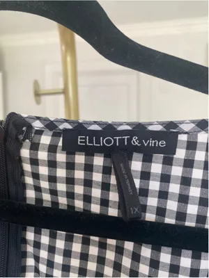 Elliott & Vine 1X Gingham Wrap Dress Cottagecore Puff Sleeves Belted Black White thumbnail 7