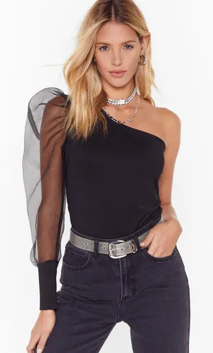 The Clothing Company One Shoulder Puff Sleeve Bodysuit thumbnail 1
