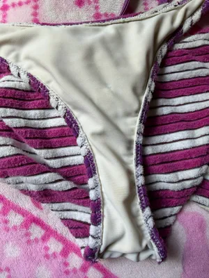 Triangl Purple and White Striped Scoop Terry Bikini Set thumbnail 8
