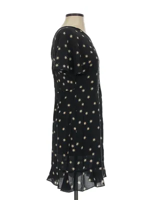 NWOT Pam & Gela Black & White Star Print Washed 100% Silk Flutter Sleeve Dress 6 thumbnail 7