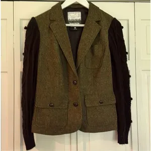Kensie wool blend tweed popcorn knit sleeve blazer m thumbnail 10