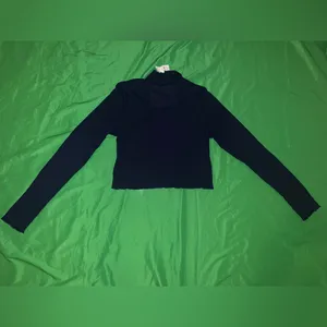 NWT Aerie Elegant Navy Blue High Neck Cropped Long Sleeve Women's Top size M thumbnail 3