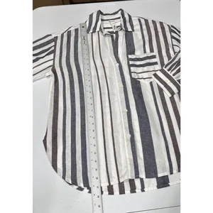 MADEWELL Striped Button-Up Shirt in Linen-Cotton Womens S Shirred 3/4 Sleeves thumbnail 13