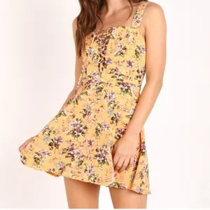 Flynn Skye Leila lace up dress squash floral print sz XS‎ thumbnail 3