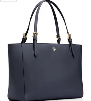 Tory Burch Emerson small saffiano leather careerwear office buckle blue tote bag thumbnail 1